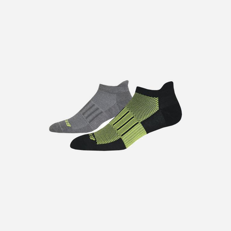 Brooks Ghost Midweight 2-Pack NZ - Men's Running Socks - Asphalt/Grey/Black/Green/Fluoro Lime (54983